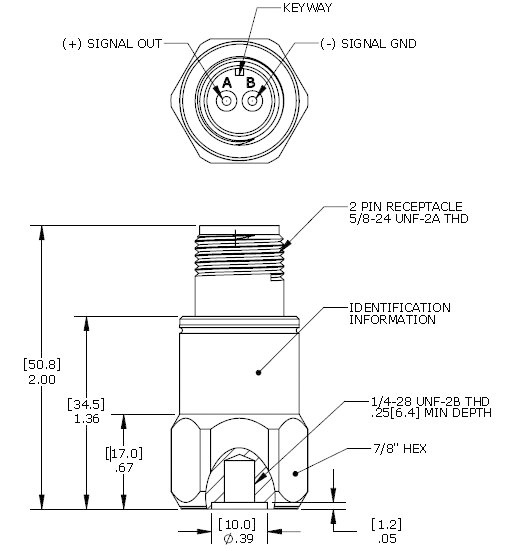 Piezoelectric accelerometer charge pattern PE-2101P-30